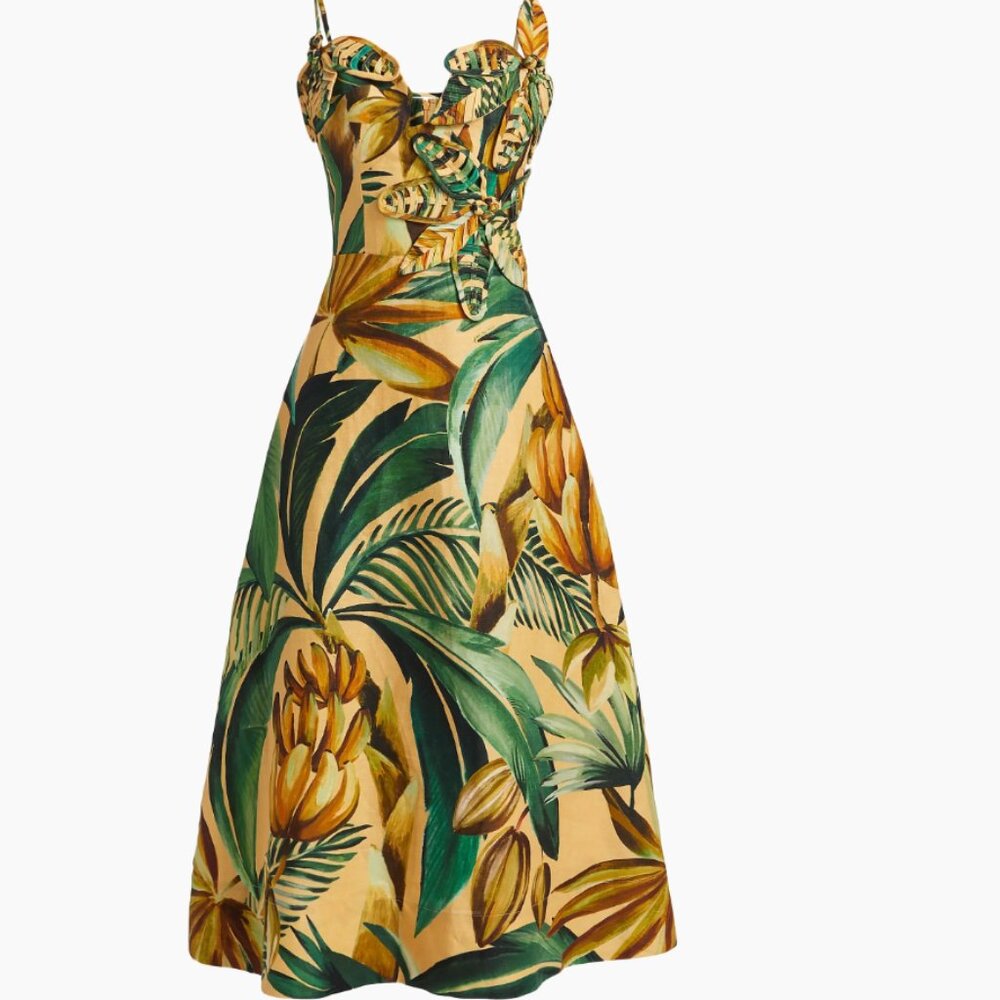 FARM Rio Bananart Yellow Flowered Bust Midi Dress